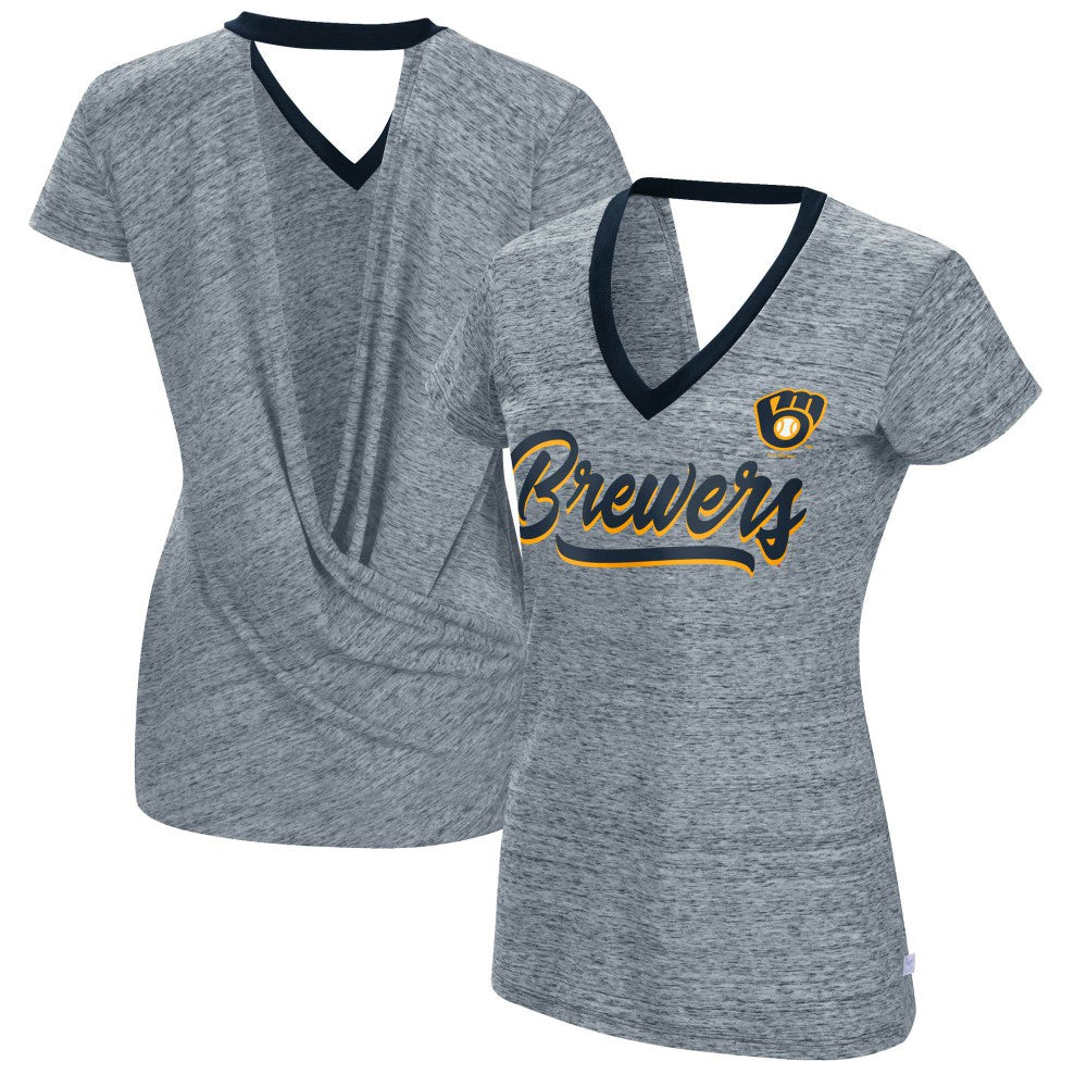 Milwaukee Brewers Touch Women's Halftime Back Wrap Top V-Neck T-Shirt - MLB
