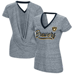 Milwaukee Brewers Touch Women's Halftime Back Wrap Top V-Neck T-Shirt - MLB