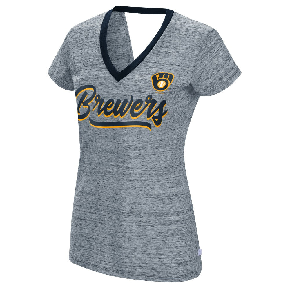 Milwaukee Brewers Touch Women's Halftime Back Wrap Top V-Neck T-Shirt - MLB