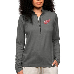 Detroit Red Wings Antigua Women's Epic Quarter-Zip Pullover Top - Heather Charcoal - NHL