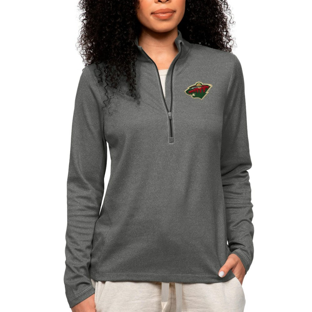 Minnesota Wild Antigua Women's Epic Quarter-Zip Pullover Top - Heather Charcoal - NHL
