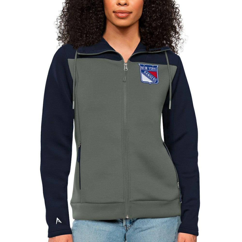 New York Rangers Antigua Women's Protect Full-Zip Hoodie - Navy/Steel - NHL
