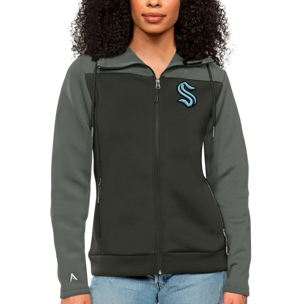 Seattle Kraken Antigua Women's Protect Full-Zip Hoodie - Steel/Charcoal - NHL