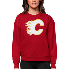 Calgary Flames Antigua Women's Team Logo Victory Crewneck Pullover Sweatshirt - Red - NHL