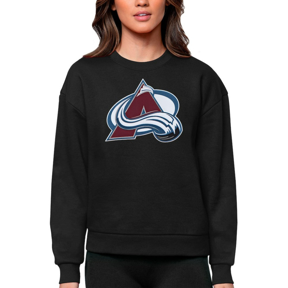 Colorado Avalanche Antigua Women's Team Logo Victory Crewneck Pullover Sweatshirt - Black - NHL