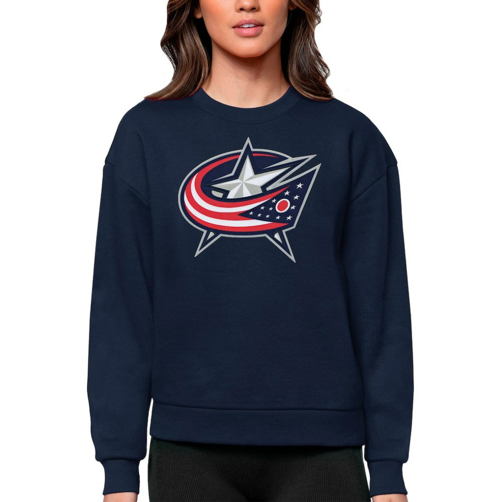 Columbus Blue Jackets Antigua Women's Team Logo Victory Crewneck Pullover Sweatshirt - Navy - NHL