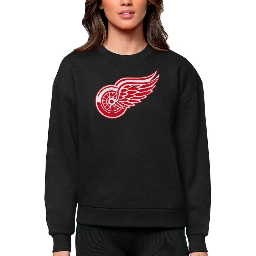 Detroit Red Wings Antigua Women's Team Logo Victory Crewneck Pullover Sweatshirt - Black - NHL