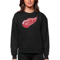 Detroit Red Wings Antigua Women's Team Logo Victory Crewneck Pullover Sweatshirt - Black - NHL