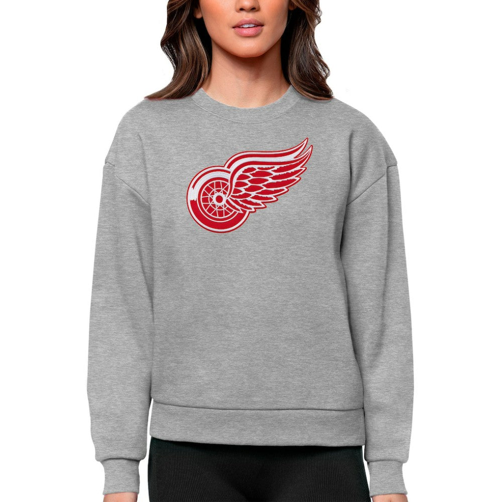 Detroit Red Wings Antigua Women's Team Logo Victory Crewneck Pullover Sweatshirt - Heather Gray - NHL