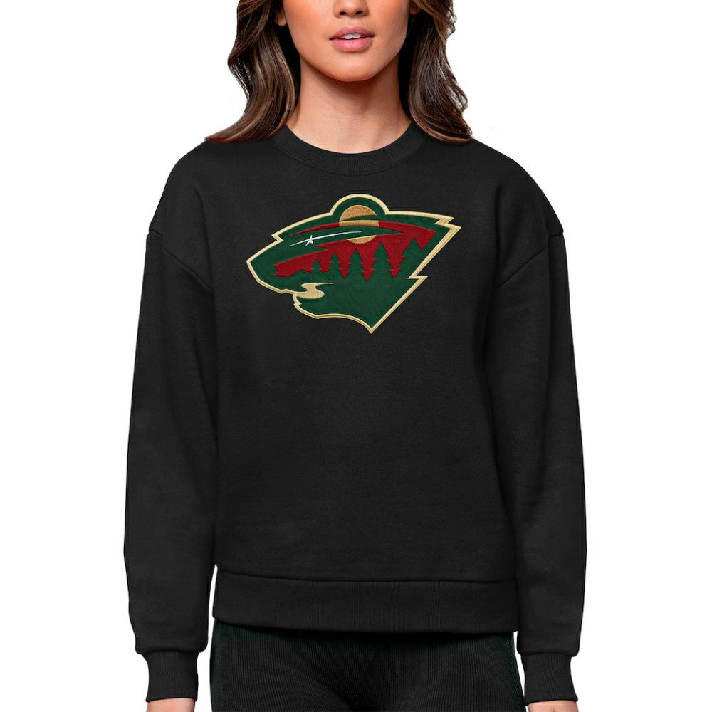 Minnesota Wild Antigua Women's Team Logo Victory Crewneck Pullover Sweatshirt - Black - NHL