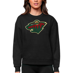Minnesota Wild Antigua Women's Team Logo Victory Crewneck Pullover Sweatshirt - Black - NHL