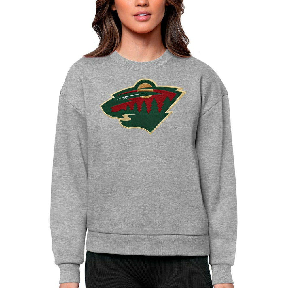 Minnesota Wild Antigua Women's Team Logo Victory Crewneck Pullover Sweatshirt - Heather Gray - NHL