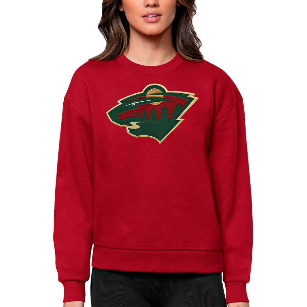 Minnesota Wild Antigua Women's Team Logo Victory Crewneck Pullover Sweatshirt - Red - NHL