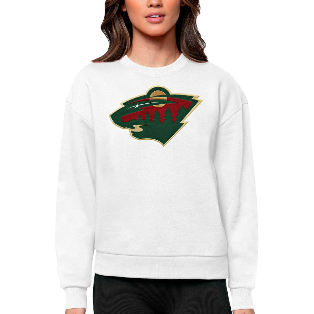 Minnesota Wild Antigua Women's Team Logo Victory Crewneck Pullover Sweatshirt - White - NHL