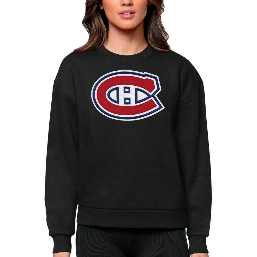 Montreal Canadiens Antigua Women's Team Logo Victory Crewneck Pullover Sweatshirt - Black - NHL