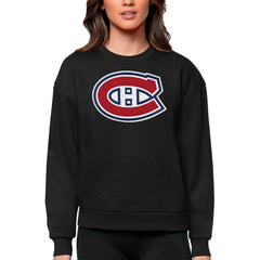 Montreal Canadiens Antigua Women's Team Logo Victory Crewneck Pullover Sweatshirt - Black - NHL