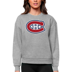 Montreal Canadiens Antigua Women's Team Logo Victory Crewneck Pullover Sweatshirt - Heather Gray - NHL