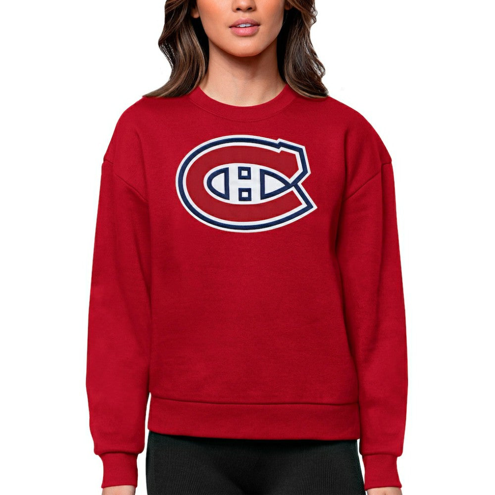 Montreal Canadiens Antigua Women's Team Logo Victory Crewneck Pullover Sweatshirt - Red - NHL