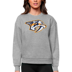 Nashville Predators Antigua Women's Team Logo Victory Crewneck Pullover Sweatshirt - Heather Gray - NHL