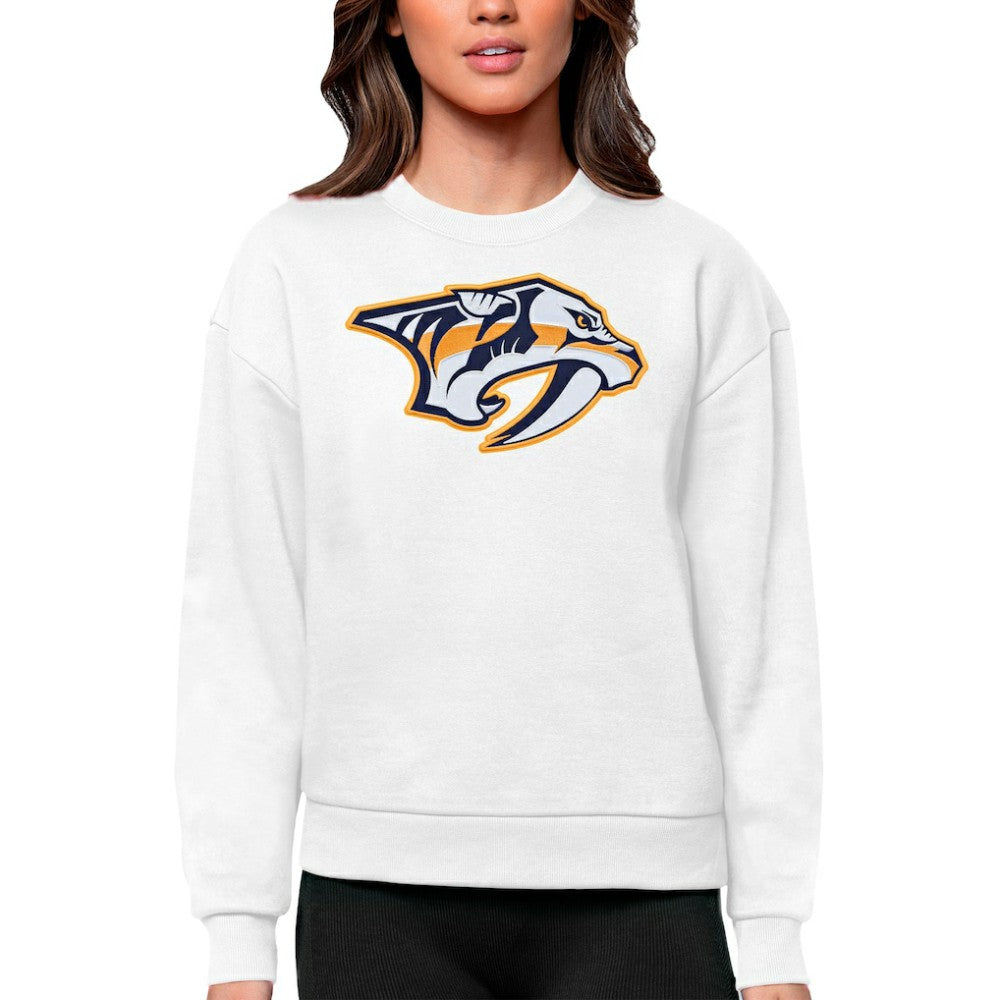 Nashville Predators Antigua Women's Team Logo Victory Crewneck Pullover Sweatshirt - White - NHL