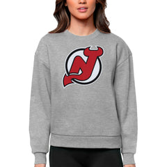 New Jersey Devils Antigua Women's Team Logo Victory Crewneck Pullover Sweatshirt - Heather Gray - NHL