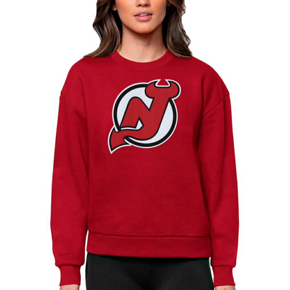 New Jersey Devils Antigua Women's Team Logo Victory Crewneck Pullover Sweatshirt - Red - NHL