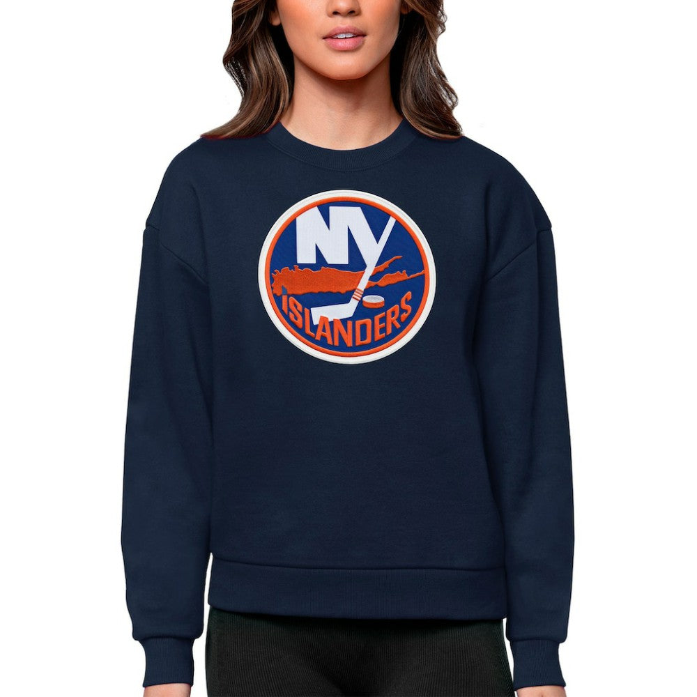 New York Islanders Antigua Women's Team Logo Victory Crewneck Pullover Sweatshirt - Navy - NHL