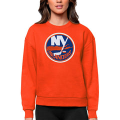 New York Islanders Antigua Women's Team Logo Victory Crewneck Pullover Sweatshirt - Orange - NHL