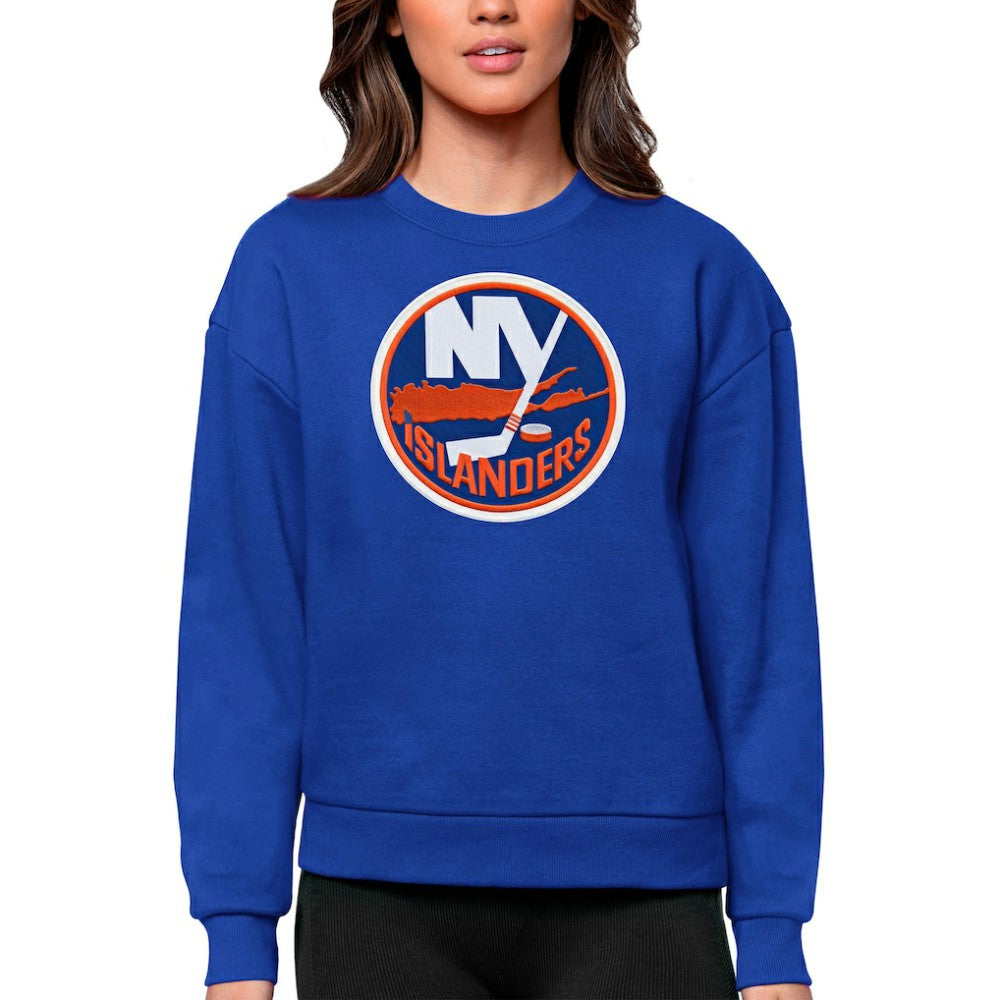 New York Islanders Antigua Women's Team Logo Victory Crewneck Pullover Sweatshirt - Royal - NHL
