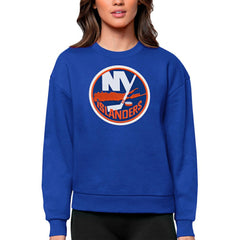 New York Islanders Antigua Women's Team Logo Victory Crewneck Pullover Sweatshirt - Royal - NHL