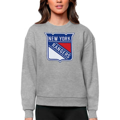 New York Rangers Antigua Women's Team Logo Victory Crewneck Pullover Sweatshirt - Heather Gray - NHL