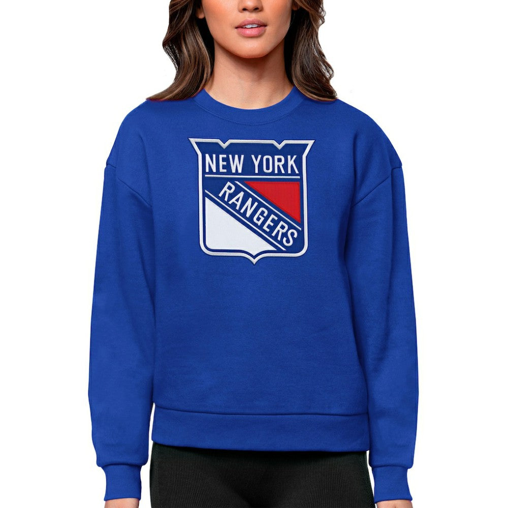 New York Rangers Antigua Women's Team Logo Victory Crewneck Pullover Sweatshirt - Royal - NHL