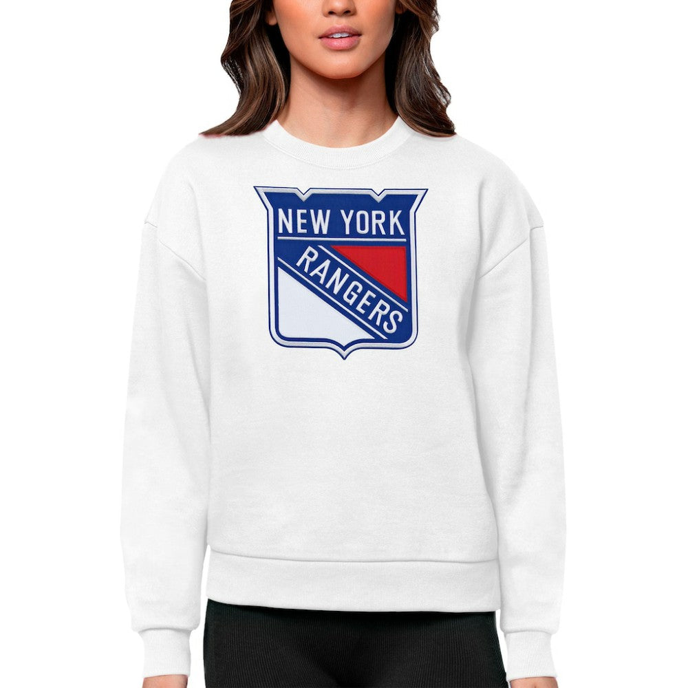New York Rangers Antigua Women's Team Logo Victory Crewneck Pullover Sweatshirt - White - NHL