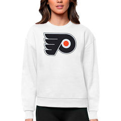 Philadelphia Flyers Antigua Women's Team Logo Victory Crewneck Pullover Sweatshirt - White - NHL