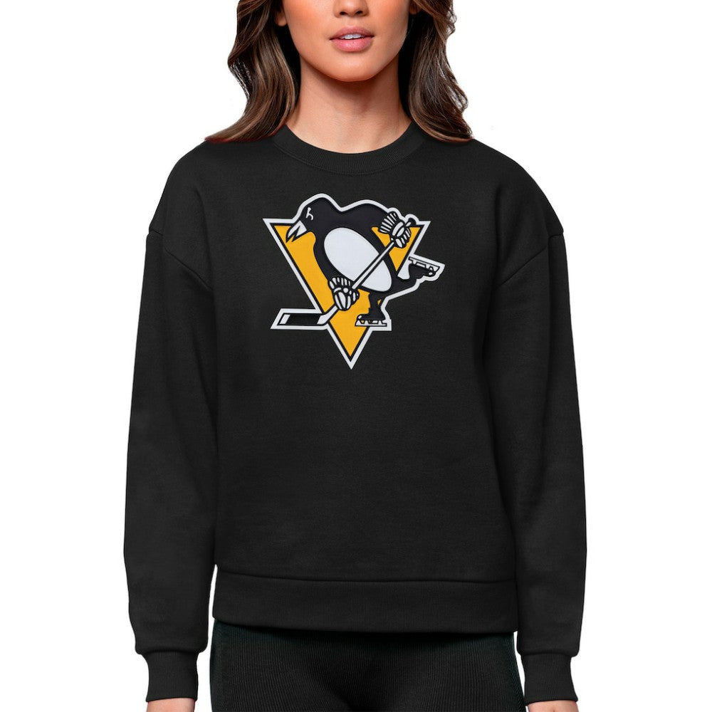 Pittsburgh Penguins Antigua Women's Team Logo Victory Crewneck Pullover Sweatshirt - Black - NHL