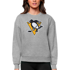 Pittsburgh Penguins Antigua Women's Team Logo Victory Crewneck Pullover Sweatshirt - Heather Gray - NHL