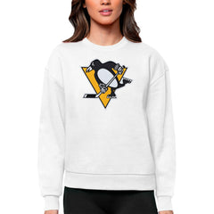 Pittsburgh Penguins Antigua Women's Team Logo Victory Crewneck Pullover Sweatshirt - White - NHL