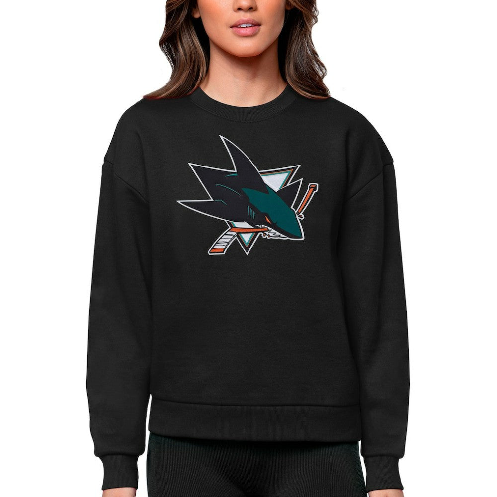 San Jose Sharks Antigua Women's Team Logo Victory Crewneck Pullover Sweatshirt - Black - NHL