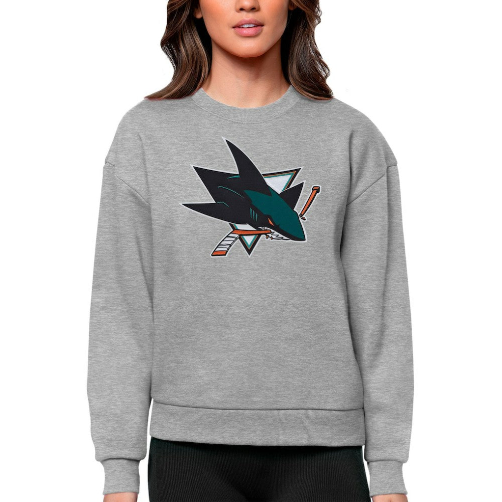San Jose Sharks Antigua Women's Team Logo Victory Crewneck Pullover Sweatshirt - Heather Gray - NHL