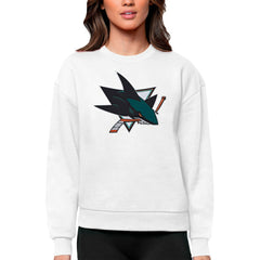 San Jose Sharks Antigua Women's Team Logo Victory Crewneck Pullover Sweatshirt - White - NHL