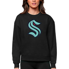 Seattle Kraken Antigua Women's Team Logo Victory Crewneck Pullover Sweatshirt - Black - NHL