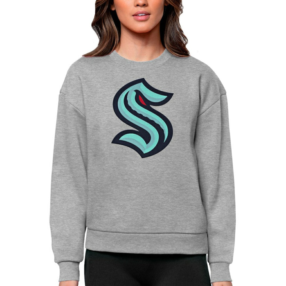 Seattle Kraken Antigua Women's Team Logo Victory Crewneck Pullover Sweatshirt - Heather Gray - NHL