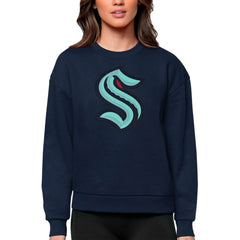 Seattle Kraken Antigua Women's Team Logo Victory Crewneck Pullover Sweatshirt - Navy - NHL