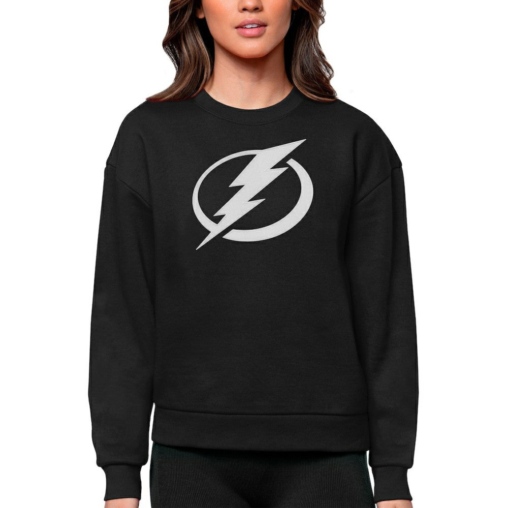 Tampa Bay Lightning Antigua Women's Team Logo Victory Crewneck Pullover Sweatshirt - Black - NHL