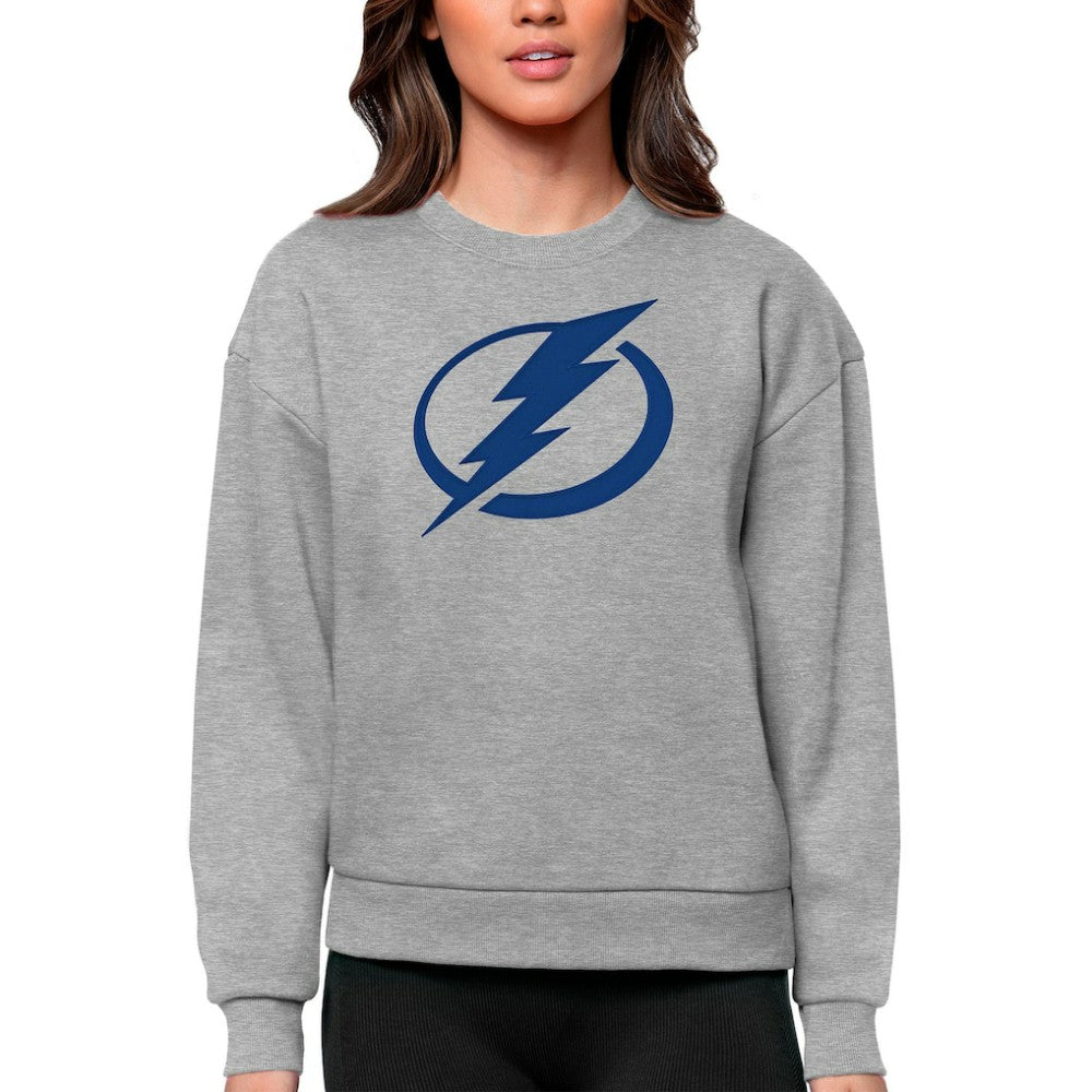 Tampa Bay Lightning Antigua Women's Team Logo Victory Crewneck Pullover Sweatshirt - Heather Gray - NHL