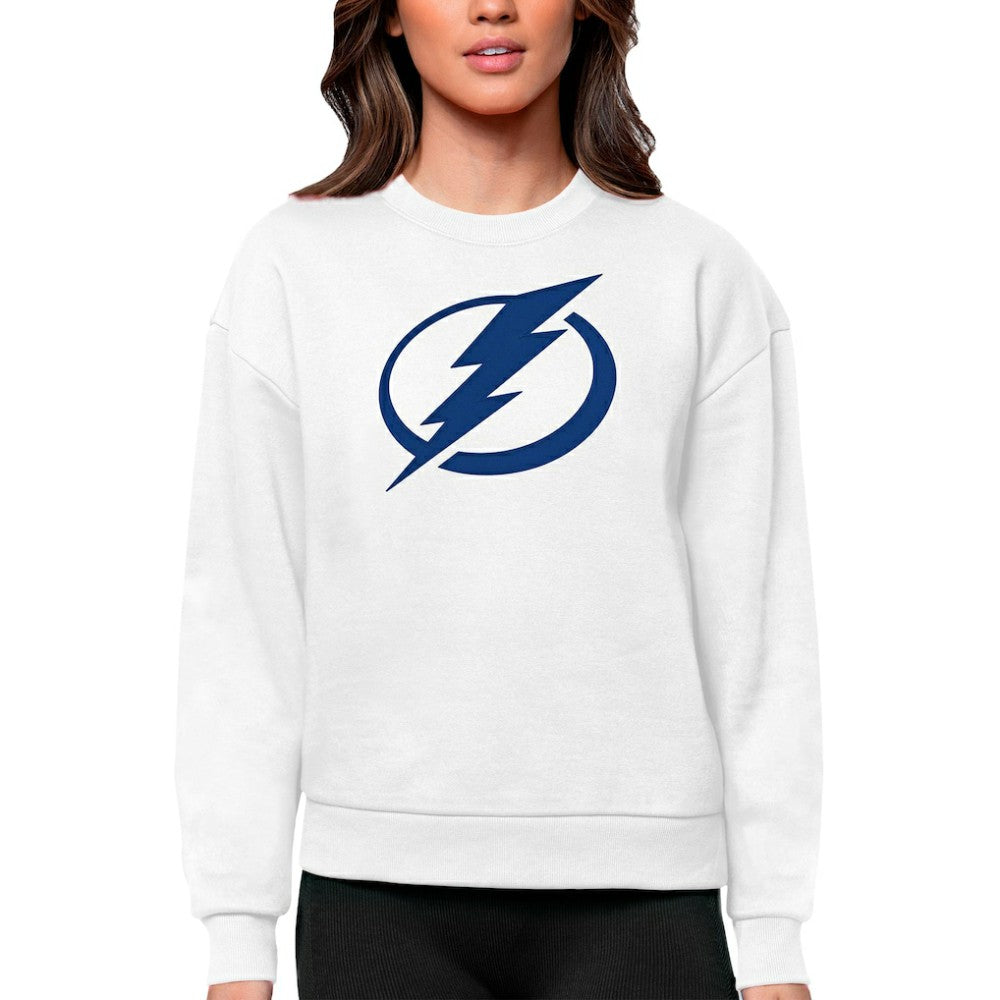 Tampa Bay Lightning Antigua Women's Team Logo Victory Crewneck Pullover Sweatshirt - White - NHL