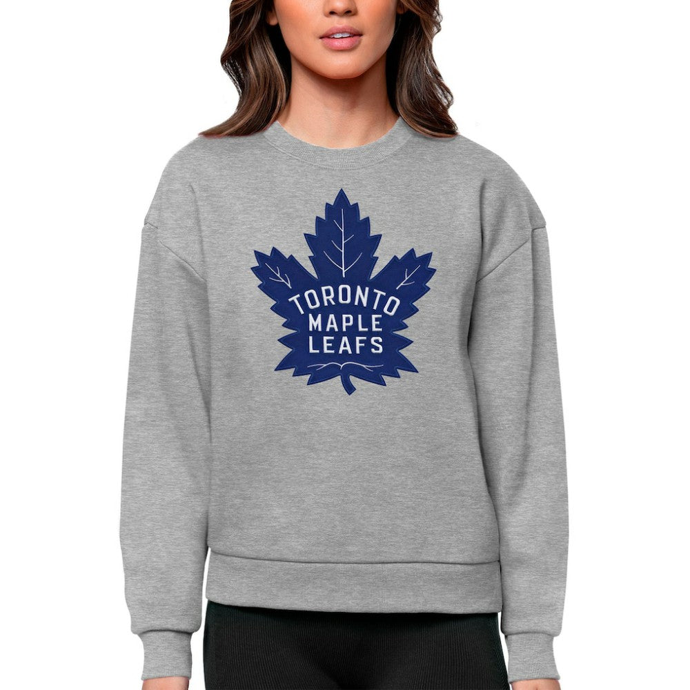 Toronto Maple Leafs Antigua Women's Team Logo Victory Crewneck Pullover Sweatshirt - Heather Gray - NHL