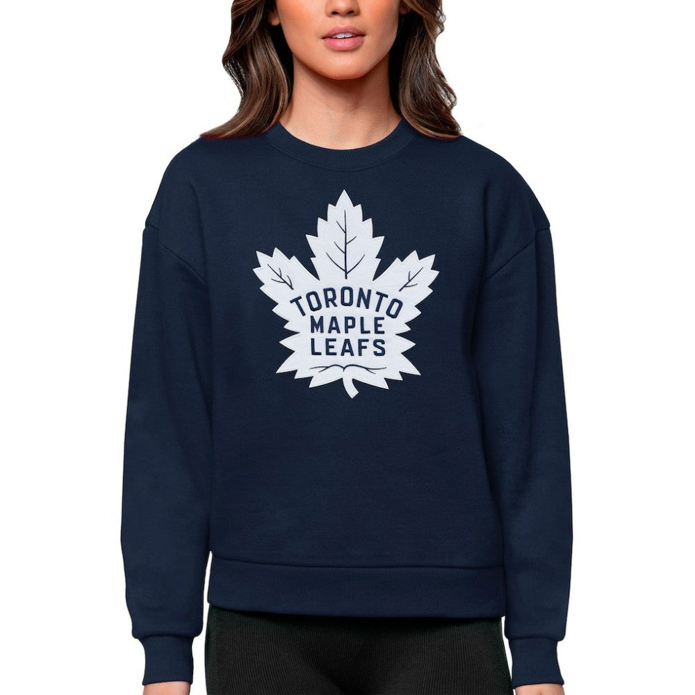 Toronto Maple Leafs Antigua Women's Team Logo Victory Crewneck Pullover Sweatshirt - Navy - NHL
