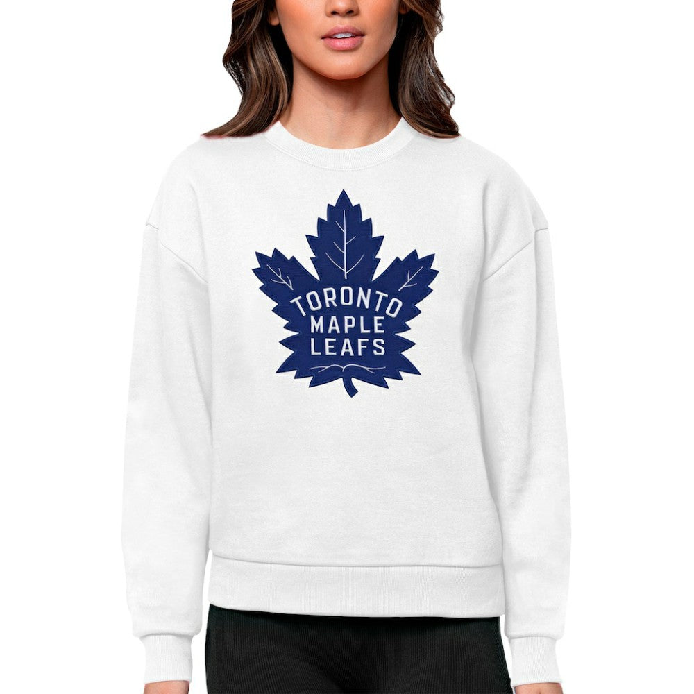 Toronto Maple Leafs Antigua Women's Team Logo Victory Crewneck Pullover Sweatshirt - White - NHL