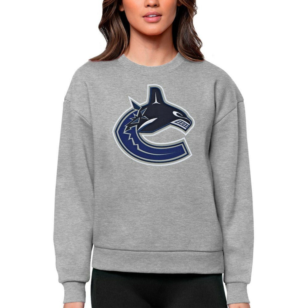 Vancouver Canucks Antigua Women's Team Logo Victory Crewneck Pullover Sweatshirt - Heather Gray - NHL